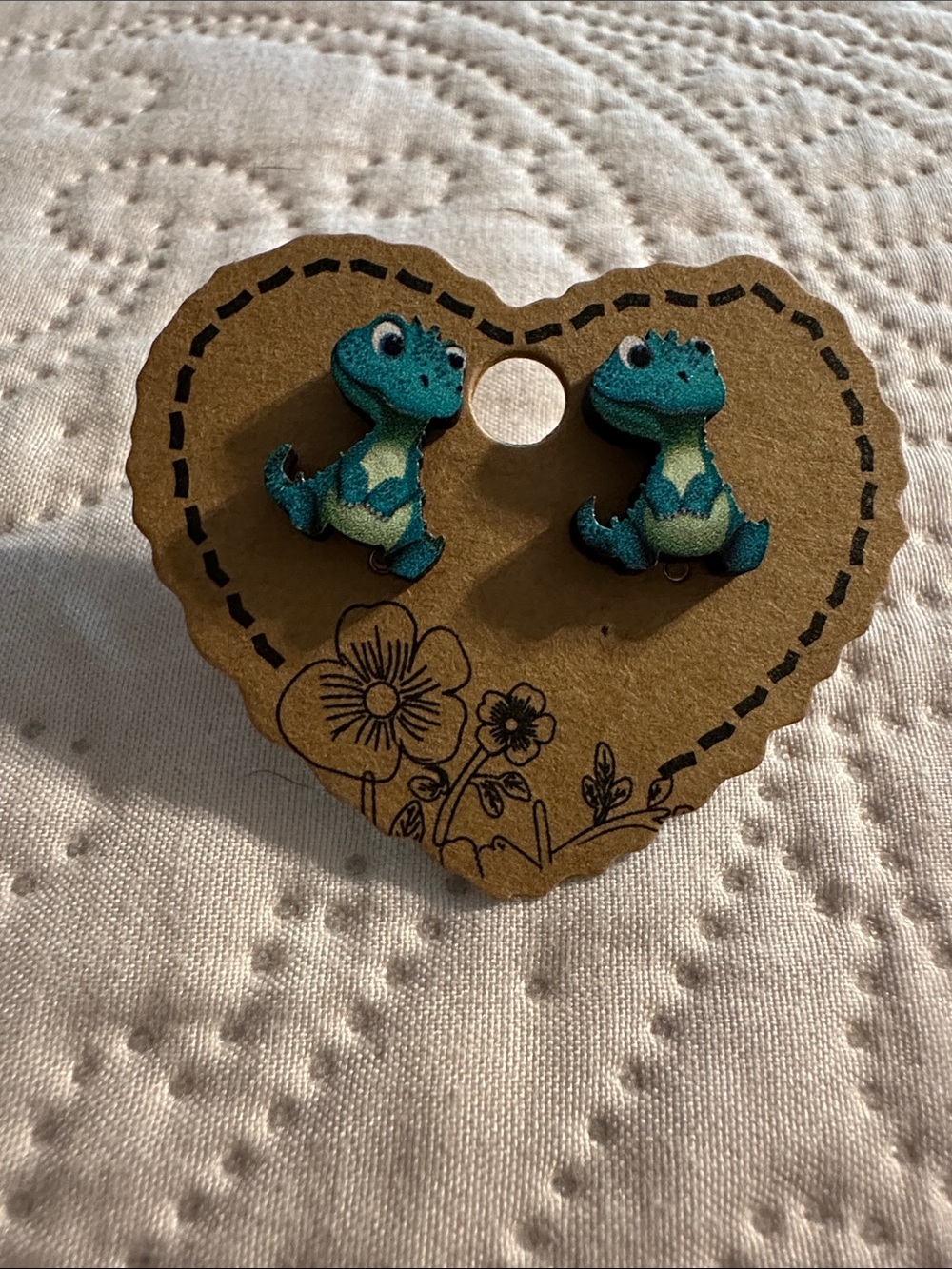 Cute Blue Dinosaur Kids Stud Earrings - Teal Dino Earrings